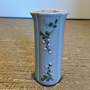 Vintage Mountaine Meadows Pottery Vase with Pink Flowers and Green Vines